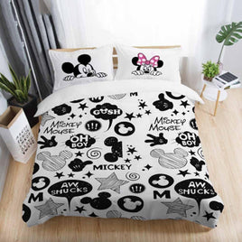 Mickey Mouse & Friends Twin Full Queen King Bedroom Decoration Sheet Sets 3D Black and White Bedding Sets MK1