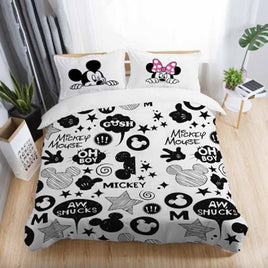 Mickey Mouse & Friends Twin Full Queen King Bedroom Decoration Sheet Sets 3D Black and White Bedding Sets MK1 - Lusy Store