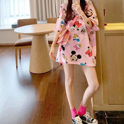 Mickey Mouse T Shirt Short Sleeved Female Loose Fashion Pink