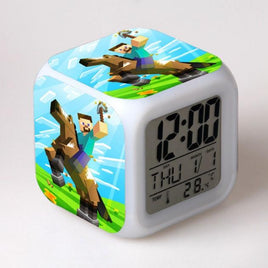 Minecraft Alarm Clock Colorful LED Night Light MN152 M Sky blue