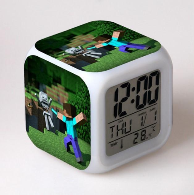 Minecraft Kids Digital Alarm Clock LED Battery Time Night Light Bedroom