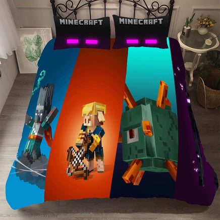 Minecraft Bed Sheets Enderman Colorful Twin Full Queen King Bed Set - Lusy Store