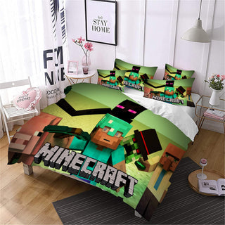 Minecraft Bed Sheets Enderman Steve Minecraft Twin Full Queen King Bed Set - Lusy Store