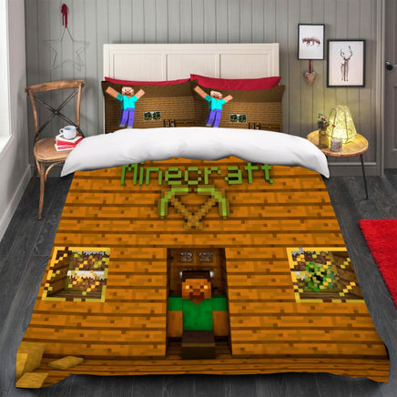Minecraft Bed Sheets Steve Minecraft Cool House Twin Full Queen King Bed Set - Lusy Store