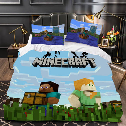 Minecraft Bed Sheets Steve Minecraft Sky Blue Twin Full Queen King Bed Set - Lusy Store