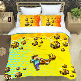 Mine Craft Bedding LS920 - Cozy Minecraft Quilt Set for Kids with Honey Bee Design 4 Pieces Bedding Sets