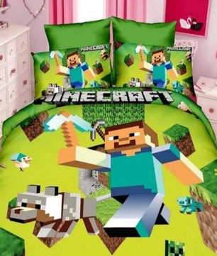 Minecraft Bedding Set Cotton Cartoon Minecraft Bedding Twin Single Full Size Green Bedding - Lusy Store