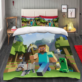 Minecraft Diamond Bed Sheets Steve Duvet Covers Twin Full Queen King Bed Set - Lusy Store