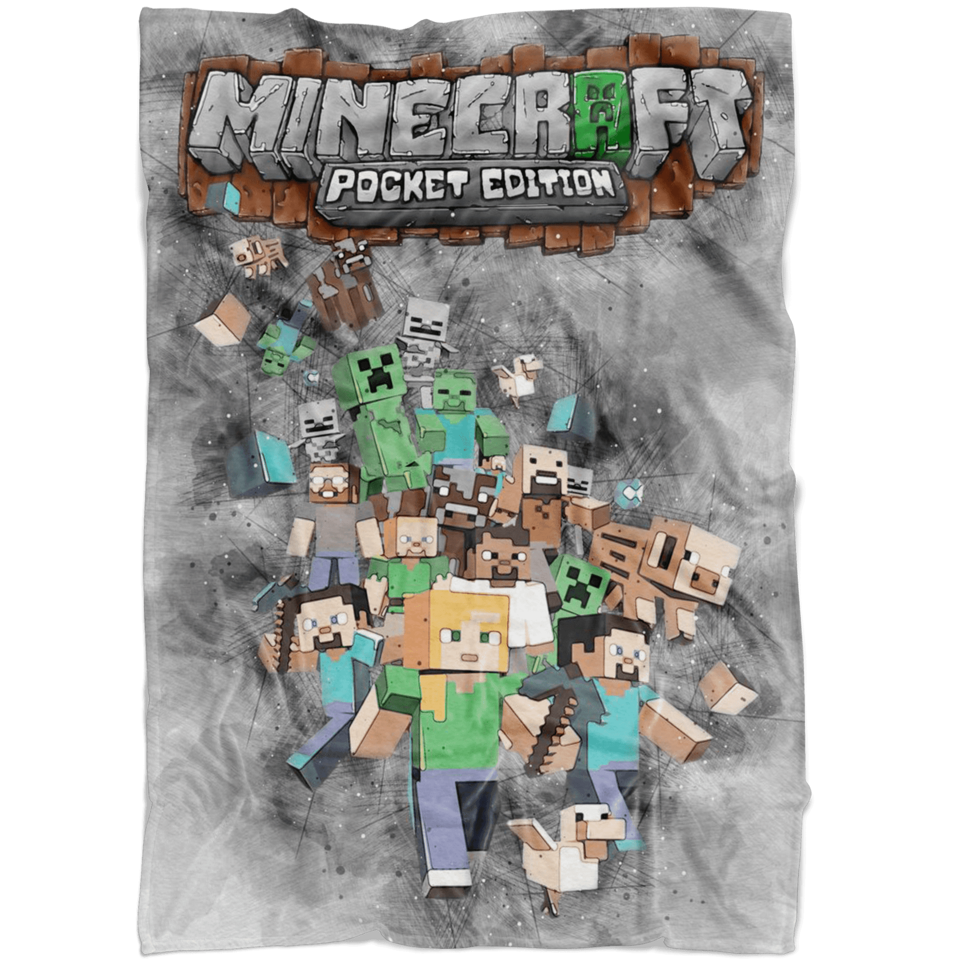 Minecraft Fleece Blanket Sketch Mix Grey Blanket - Lusy Store