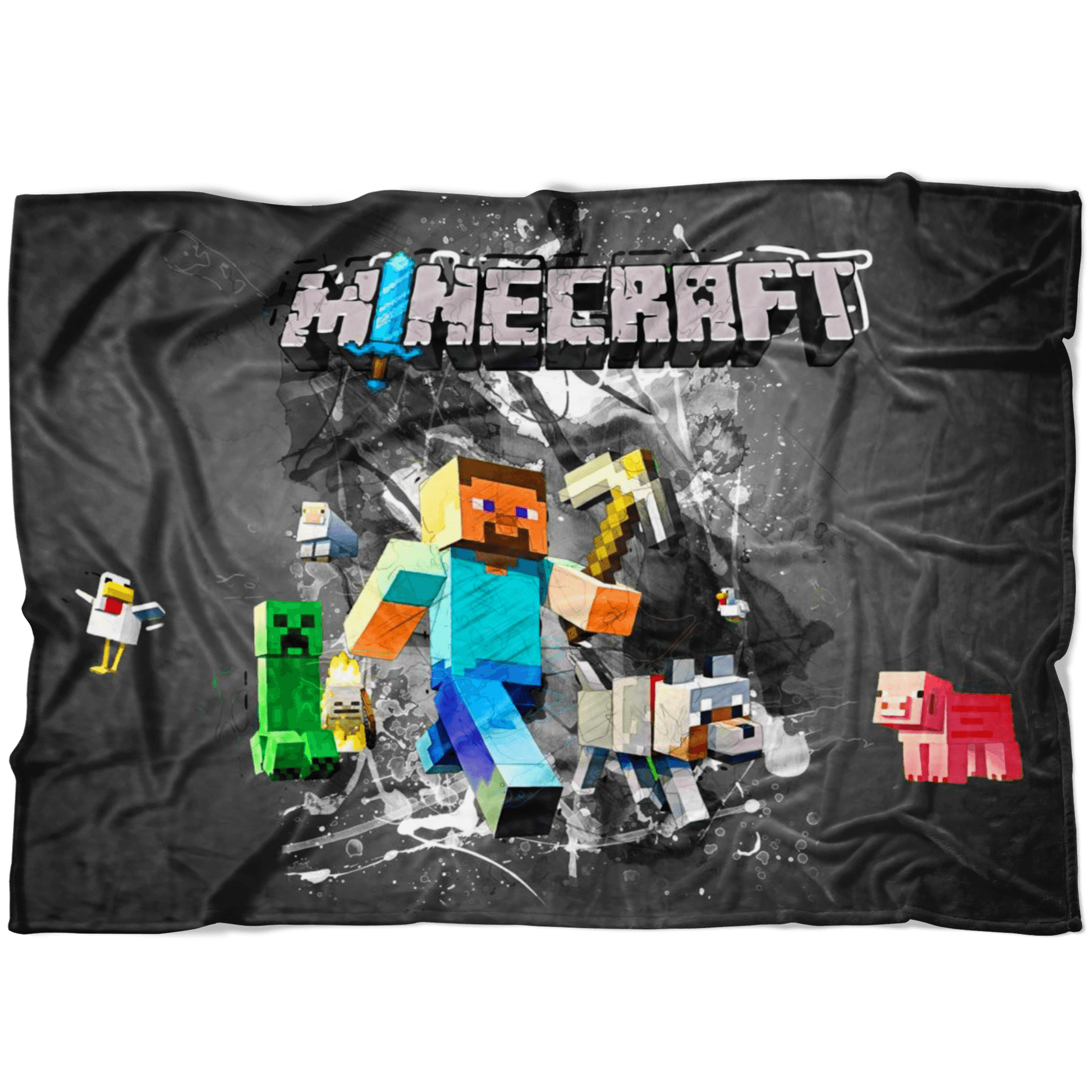 Minecraft Fleece Blanket Steve Color Splash Black Blanket - Lusy Store