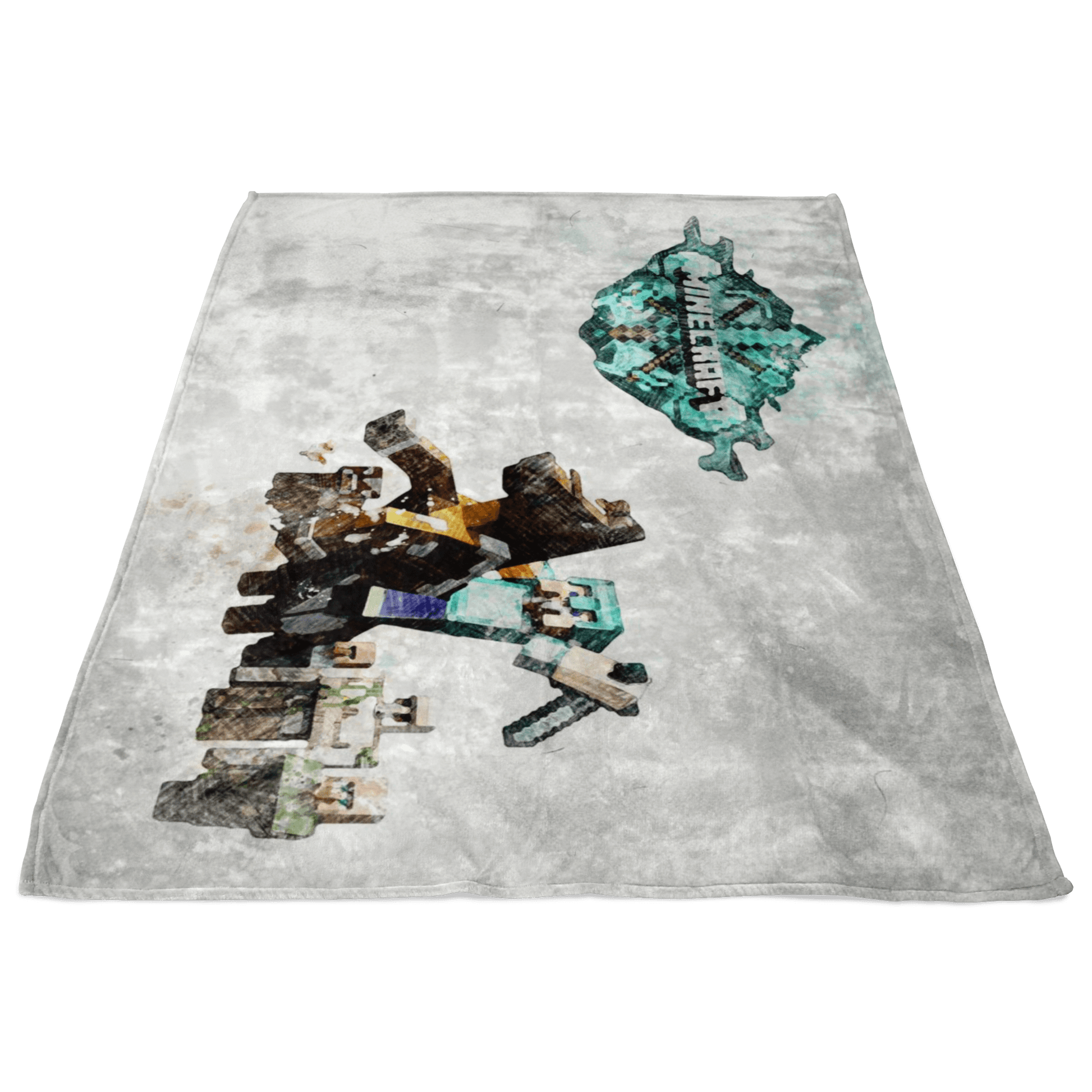 Minecraft Fleece Blanket Steve Diamond Pencil Watercolor White Blanket - Lusy Store