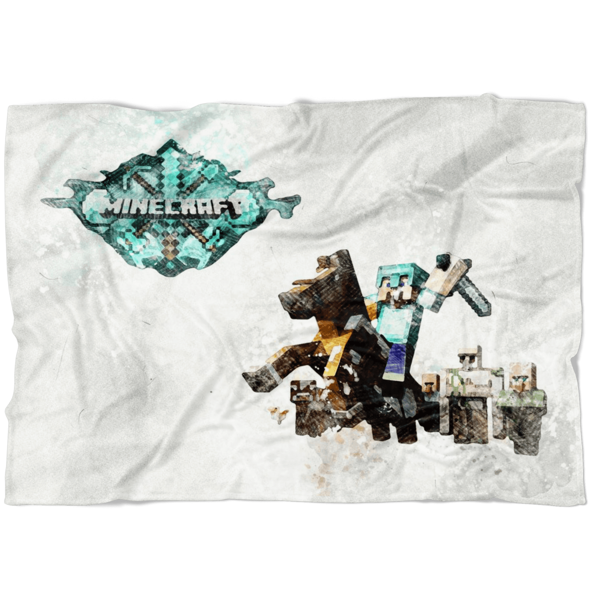 Minecraft Fleece Blanket Steve Diamond Pencil Watercolor White Blanket - Lusy Store