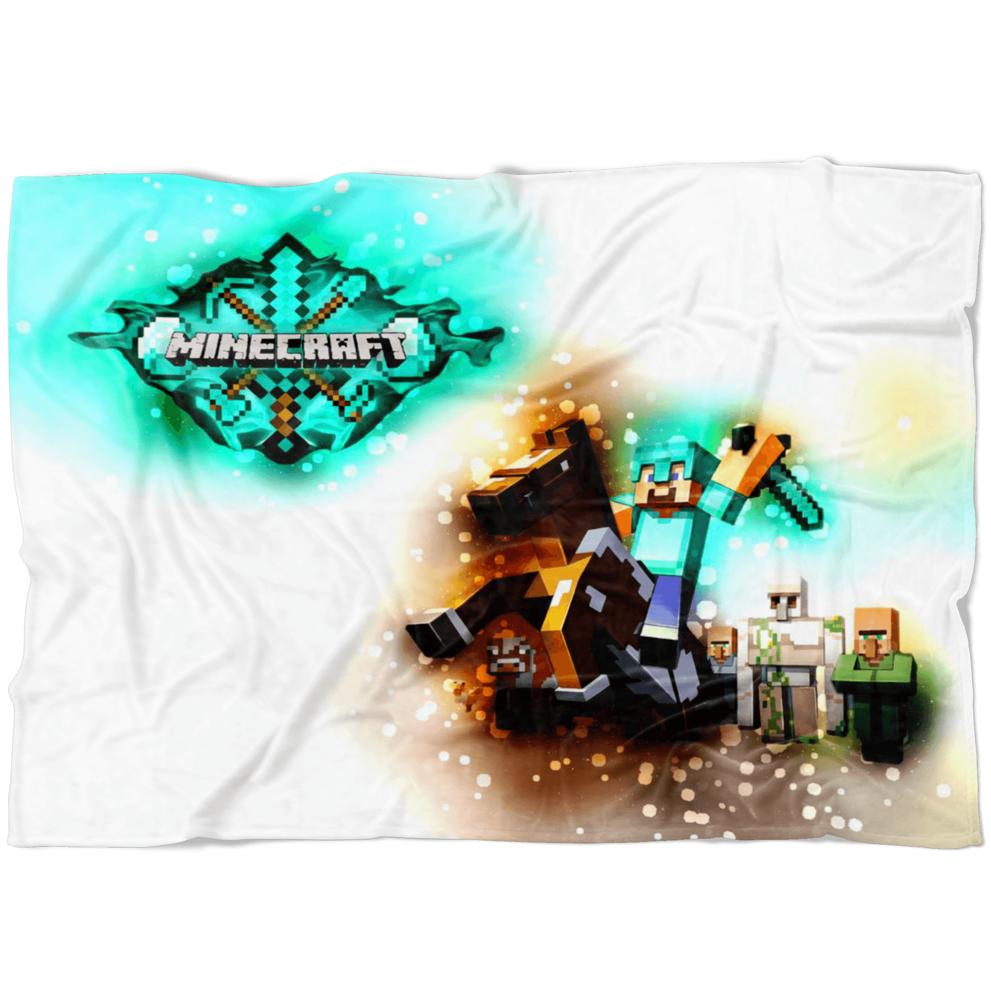 Minecraft Fleece Blanket Steve Diamond Sword Brightum White Blanket - Lusy Store