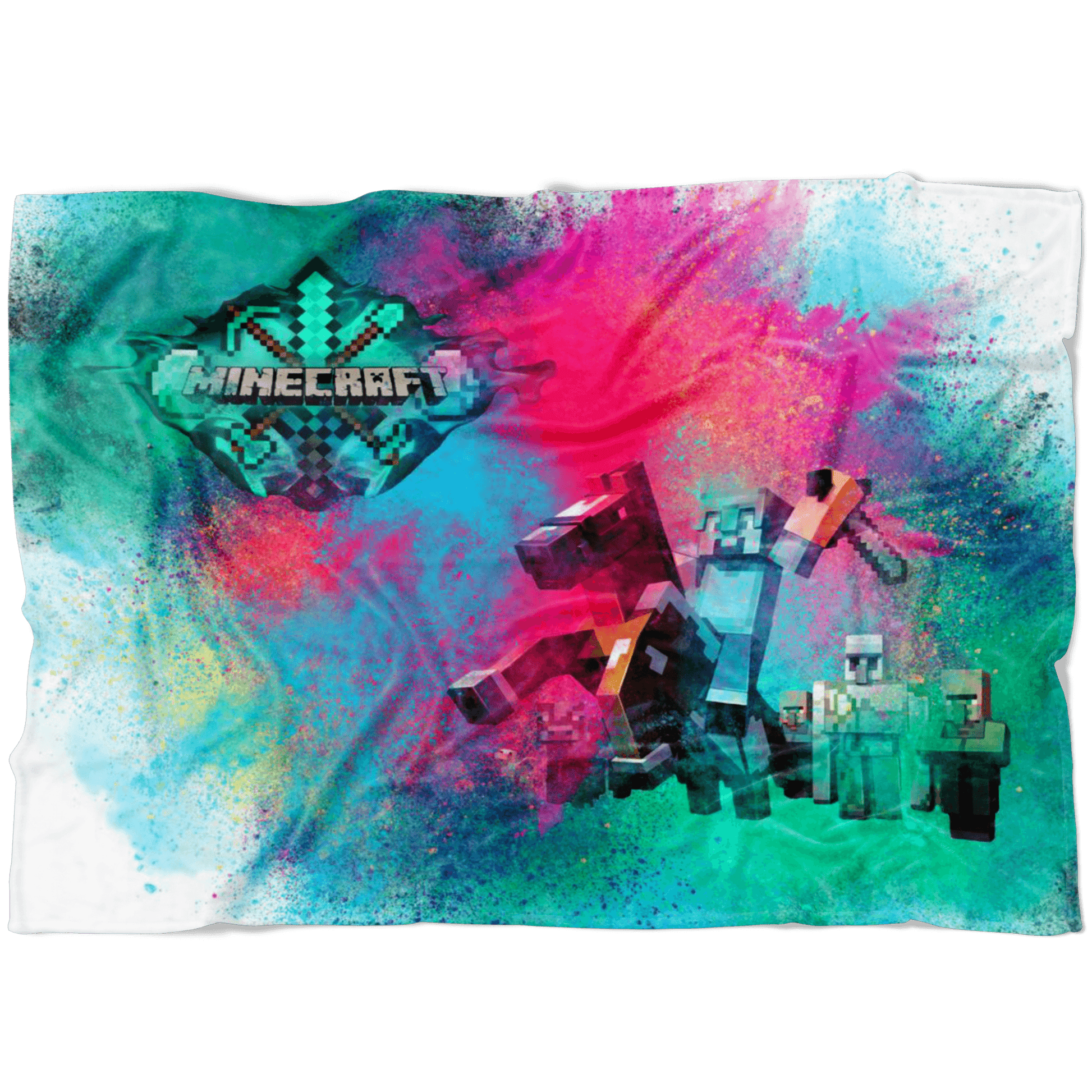 Minecraft Fleece Blanket Steve Diamond Sword Color Dust Blue Blanket - Lusy Store
