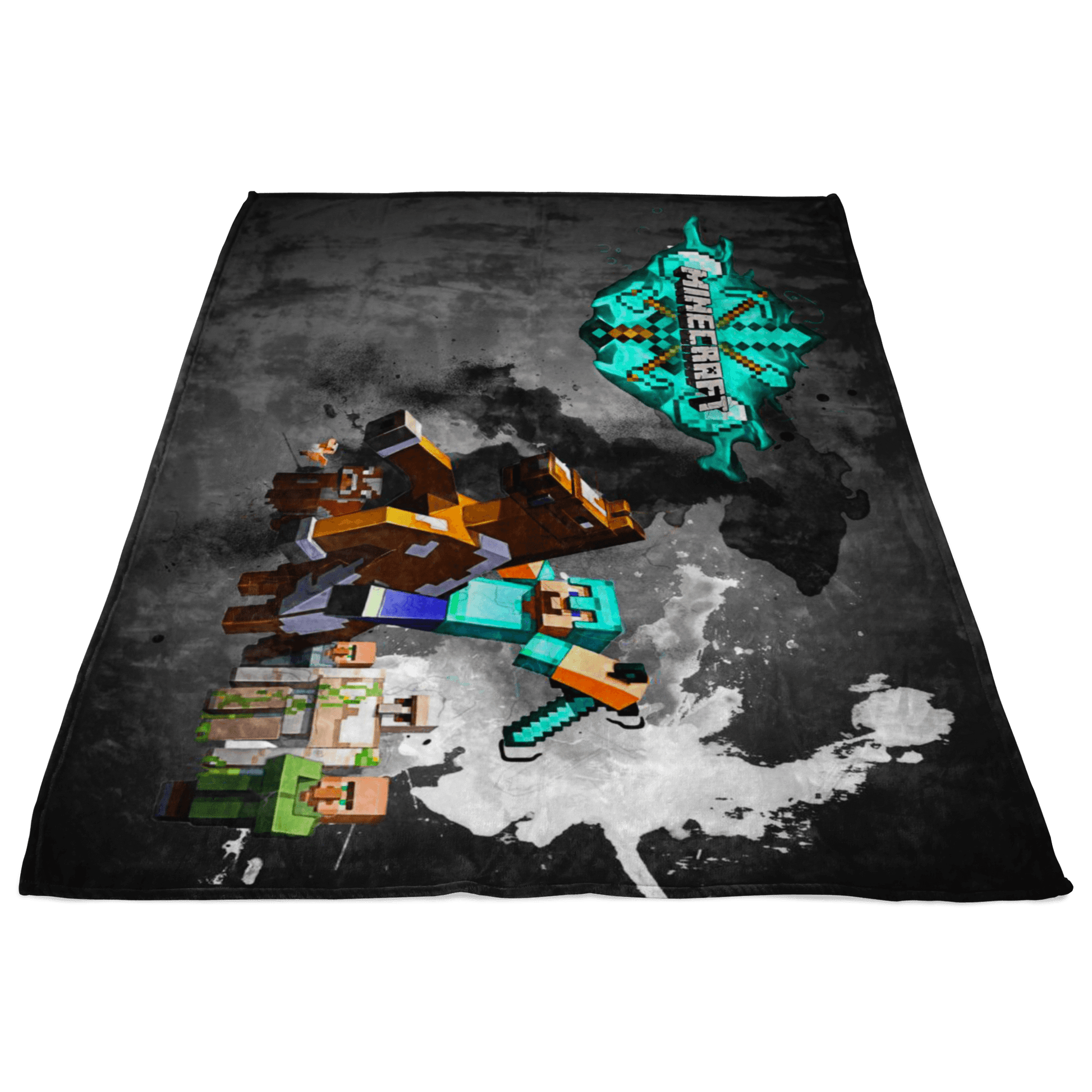 Minecraft Fleece Blanket Steve Diamond Sword Color Splash Black Blanket - Lusy Store