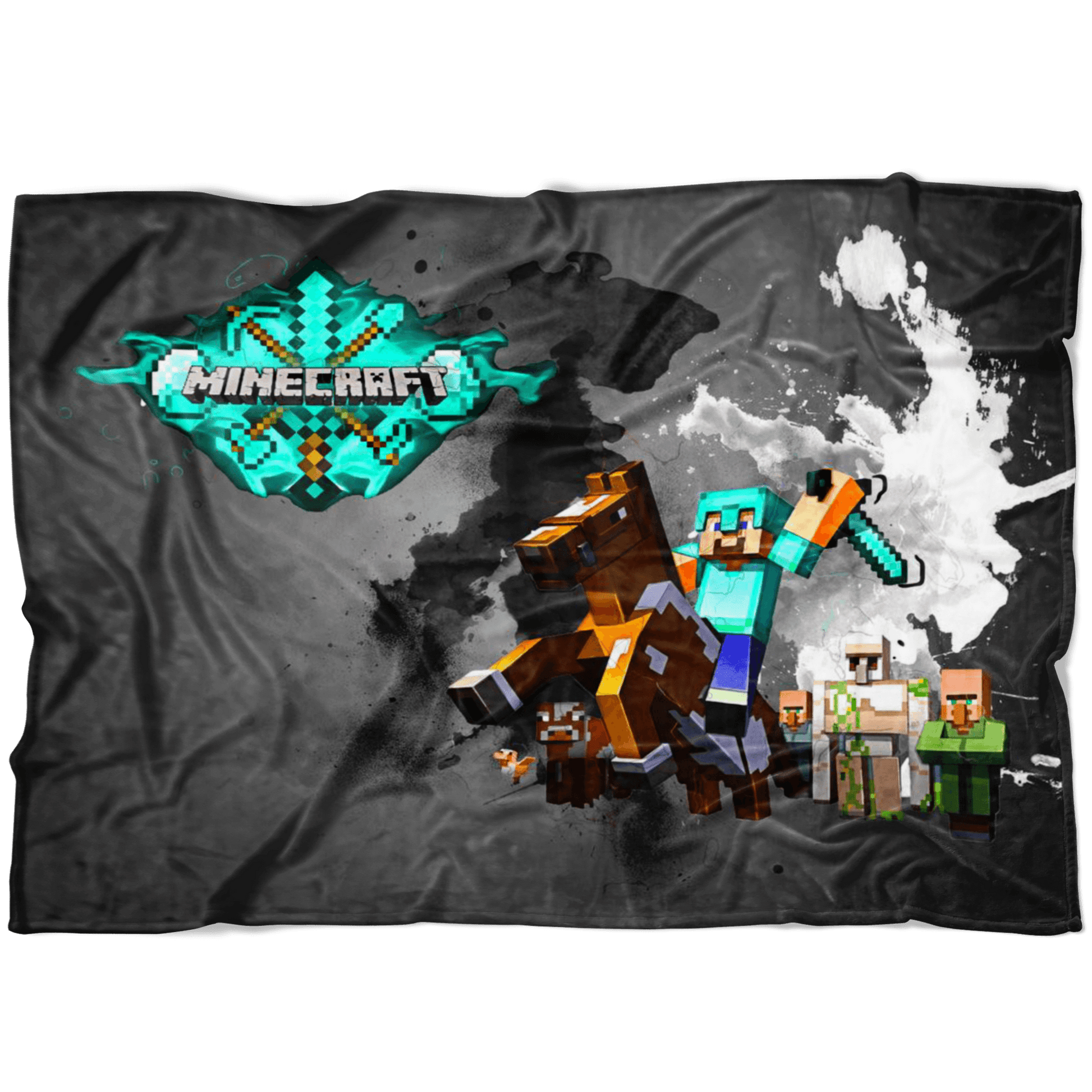 Minecraft Fleece Blanket Steve Diamond Sword Color Splash Black Blanket - Lusy Store