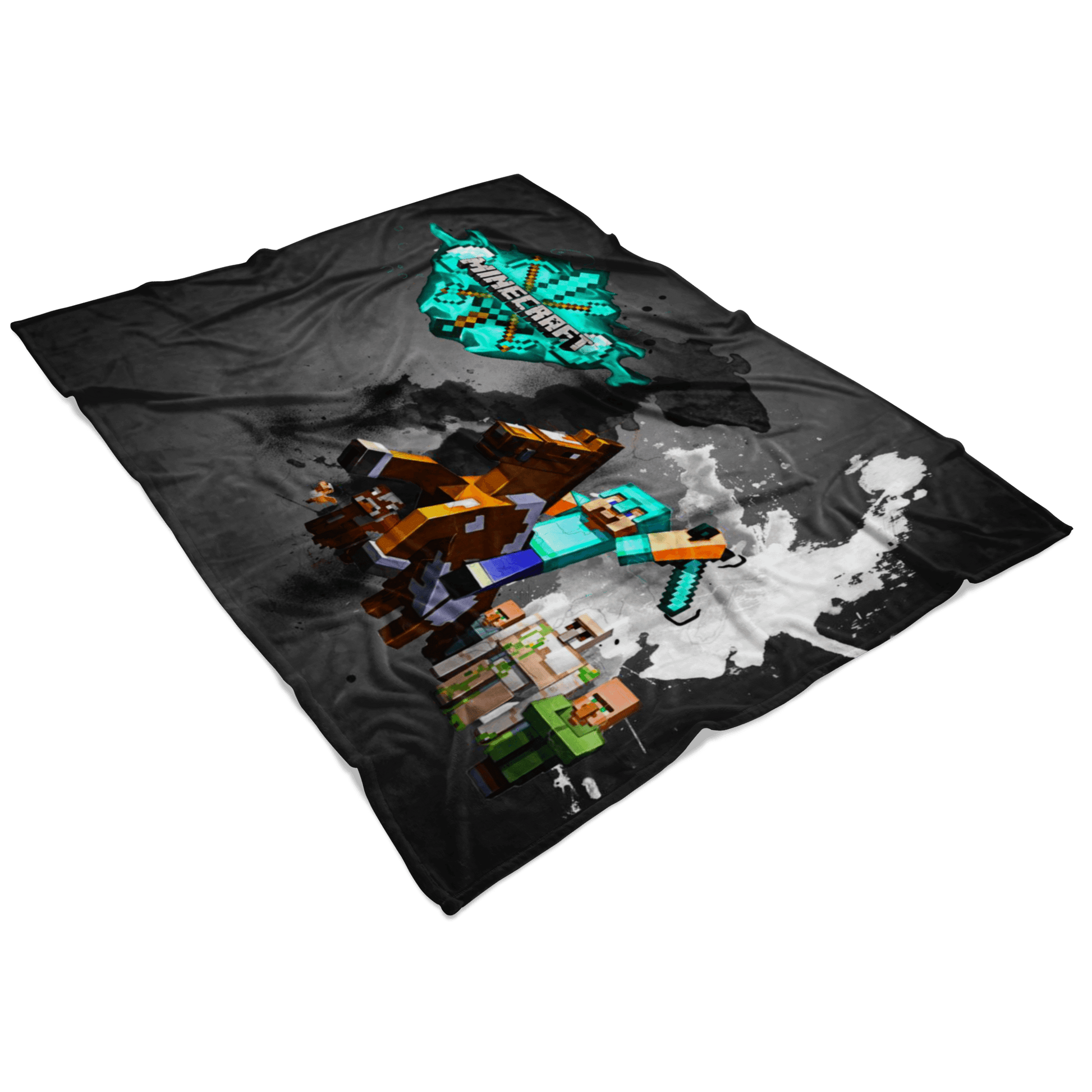 Minecraft Fleece Blanket Steve Diamond Sword Color Splash Black Blanket - Lusy Store