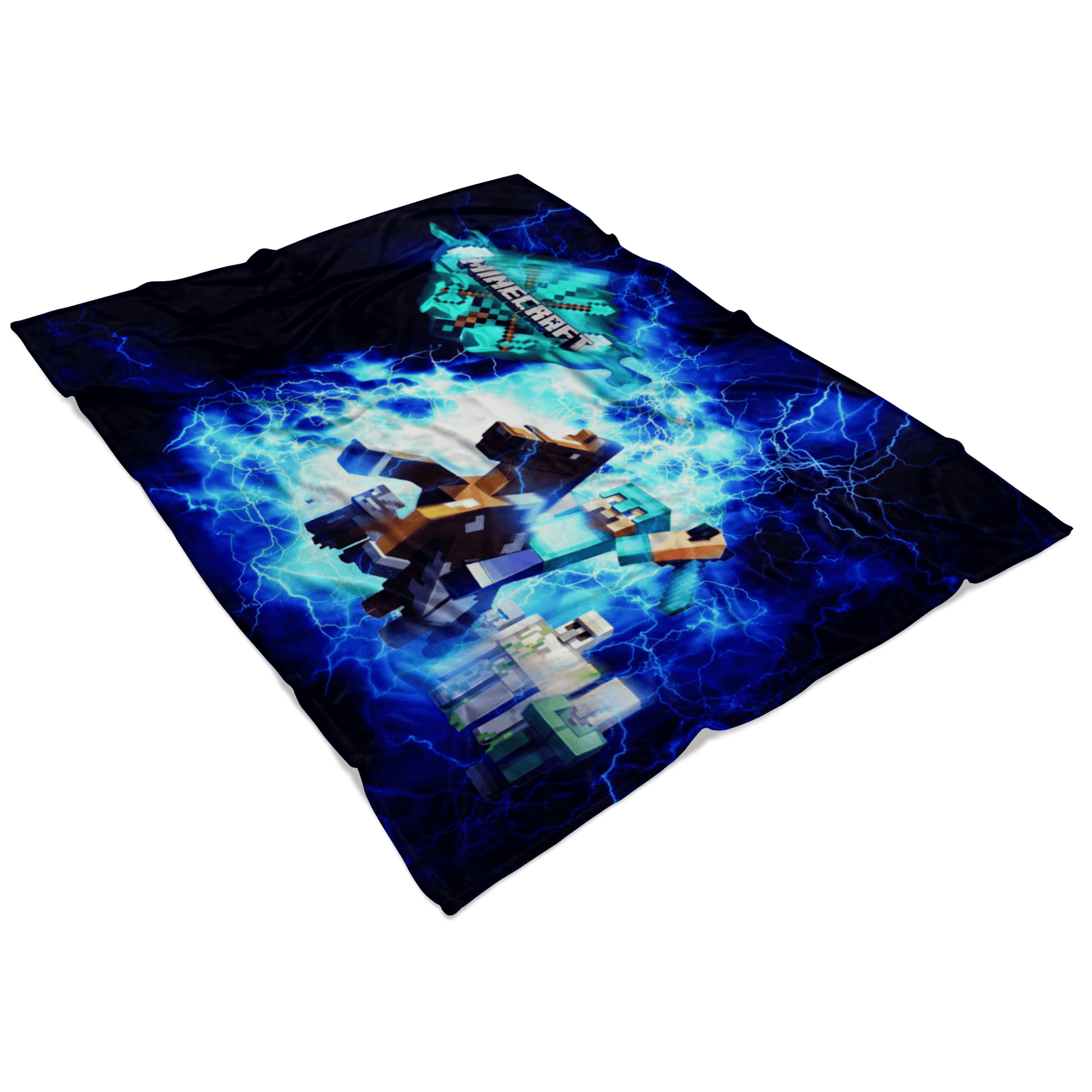Minecraft Fleece Blanket Steve Diamond Sword Electric Blue Blanket - Lusy Store