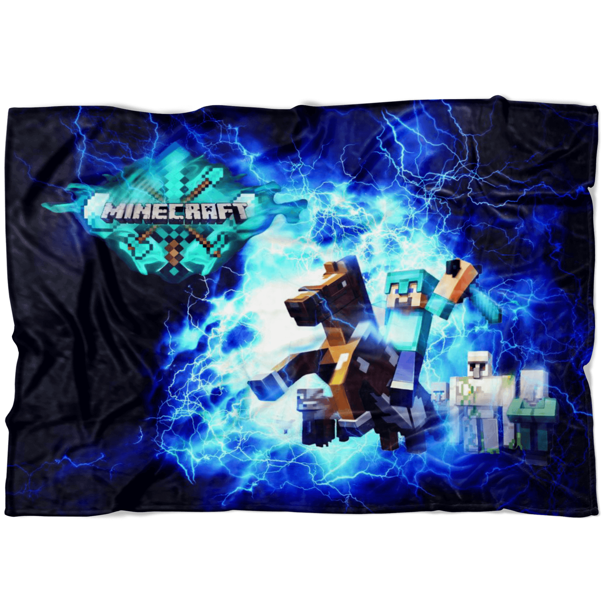 Minecraft Fleece Blanket Steve Diamond Sword Electric Blue Blanket - Lusy Store