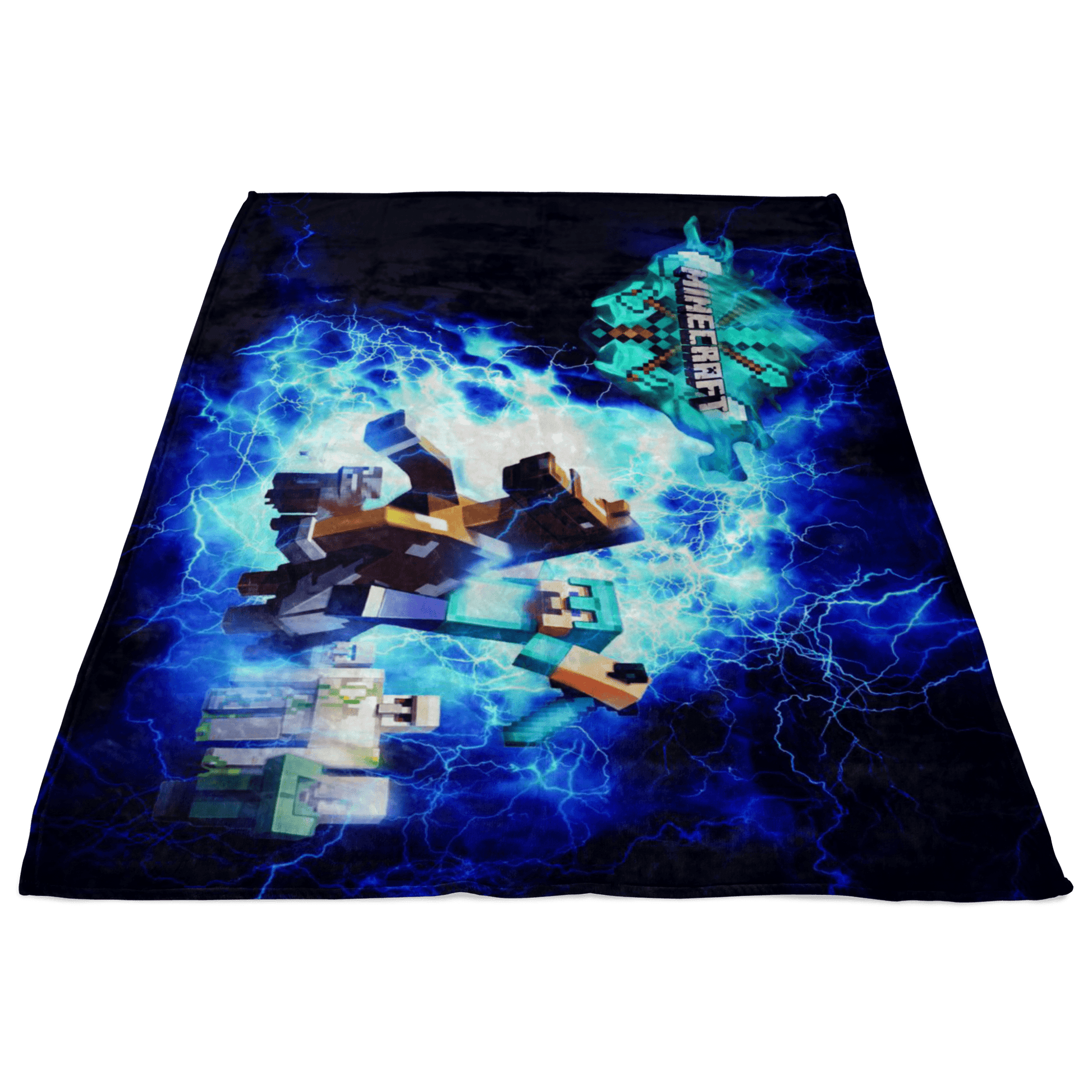 Minecraft Fleece Blanket Steve Diamond Sword Electric Blue Blanket - Lusy Store