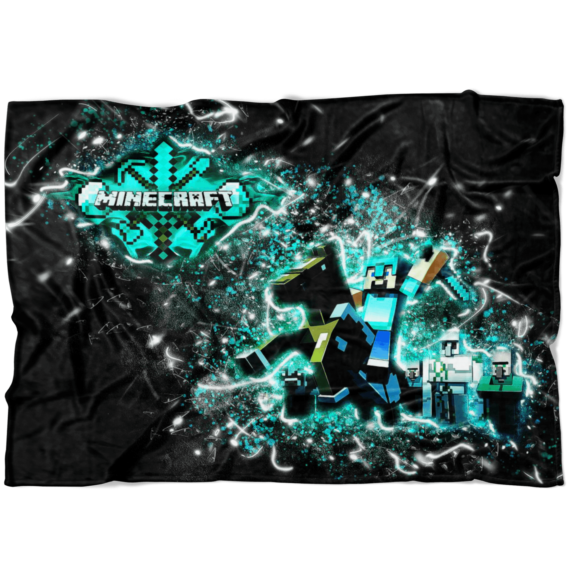 Minecraft Fleece Blanket Steve Diamond Sword Frozen Glory Black Blanket - Lusy Store