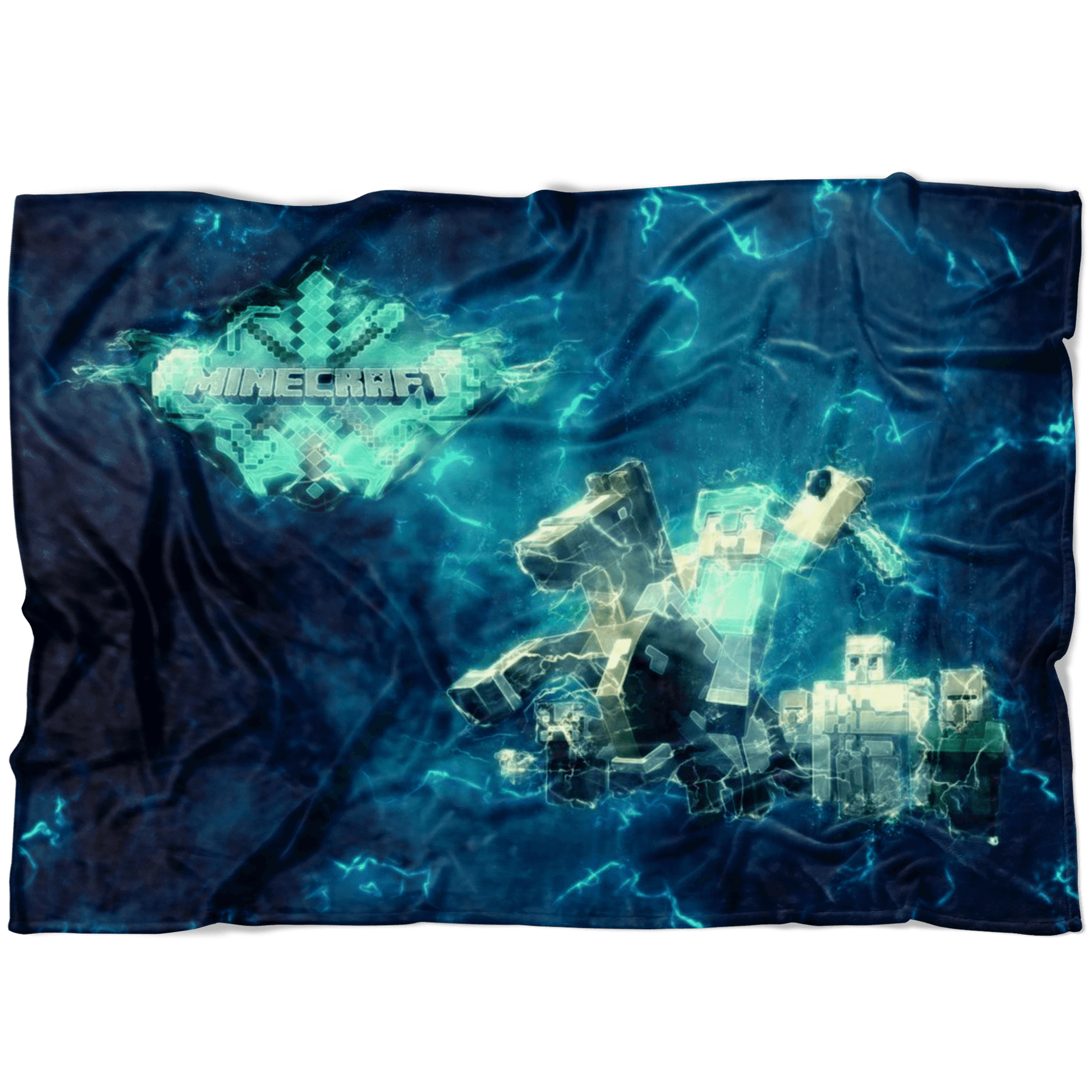 Minecraft Fleece Blanket Steve Diamond Sword Impulse Blue Blanket - Lusy Store