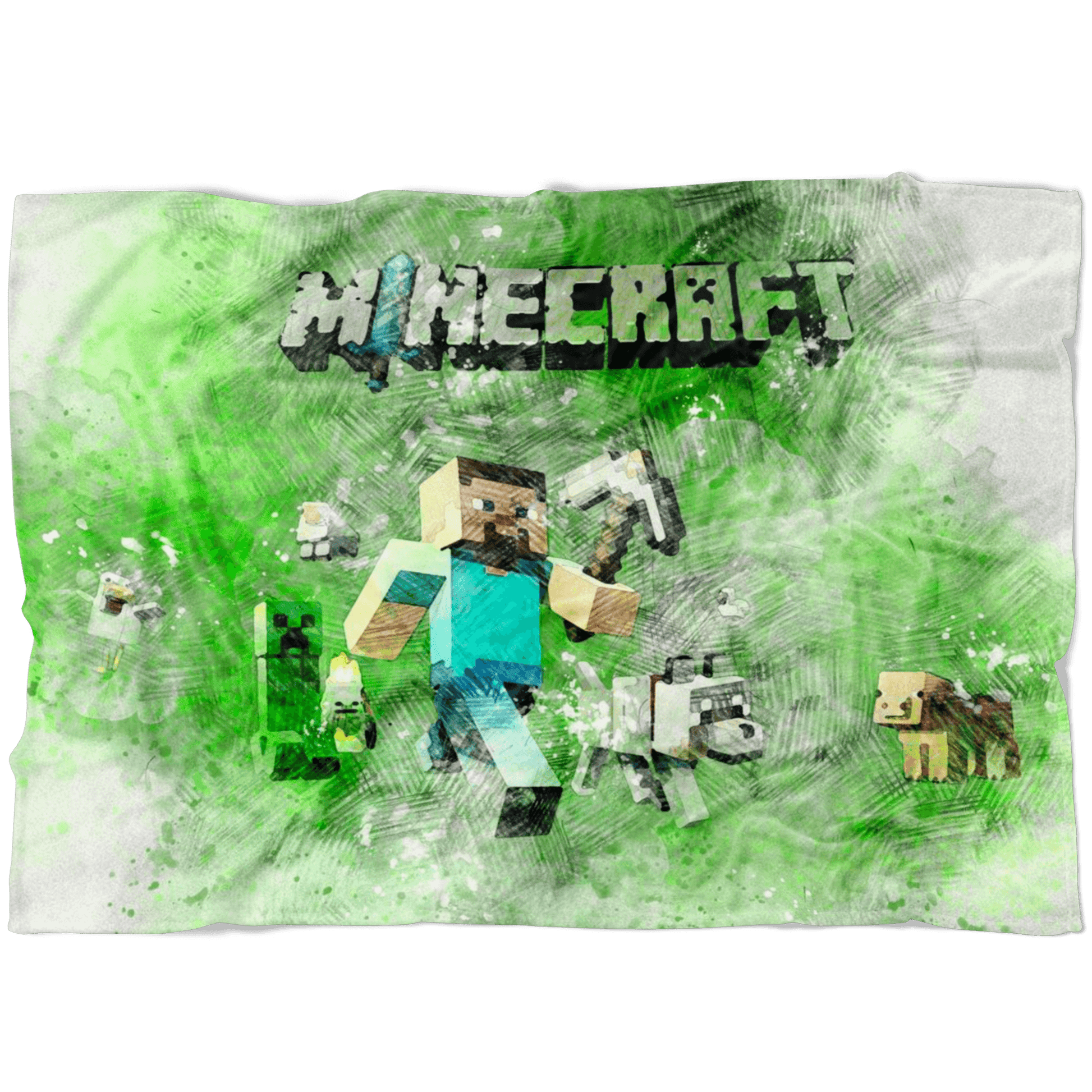 Minecraft Fleece Blanket Steve Fervent Pencil Watercolor White Blanket - Lusy Store