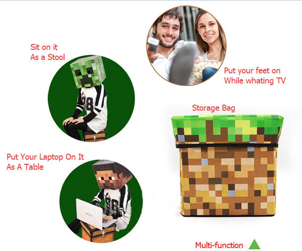 Minecraft Folding Storage 1.5 toys books shoes storage box TNT Foot Rest Stool - Lusy Store