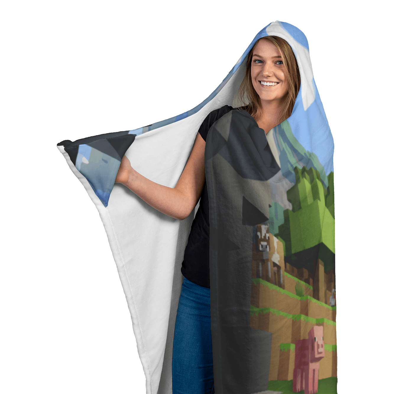 Minecraft Hooded Blanket 3D Large Size Keeping Yourself Warm And Cozy - Lusy Store
