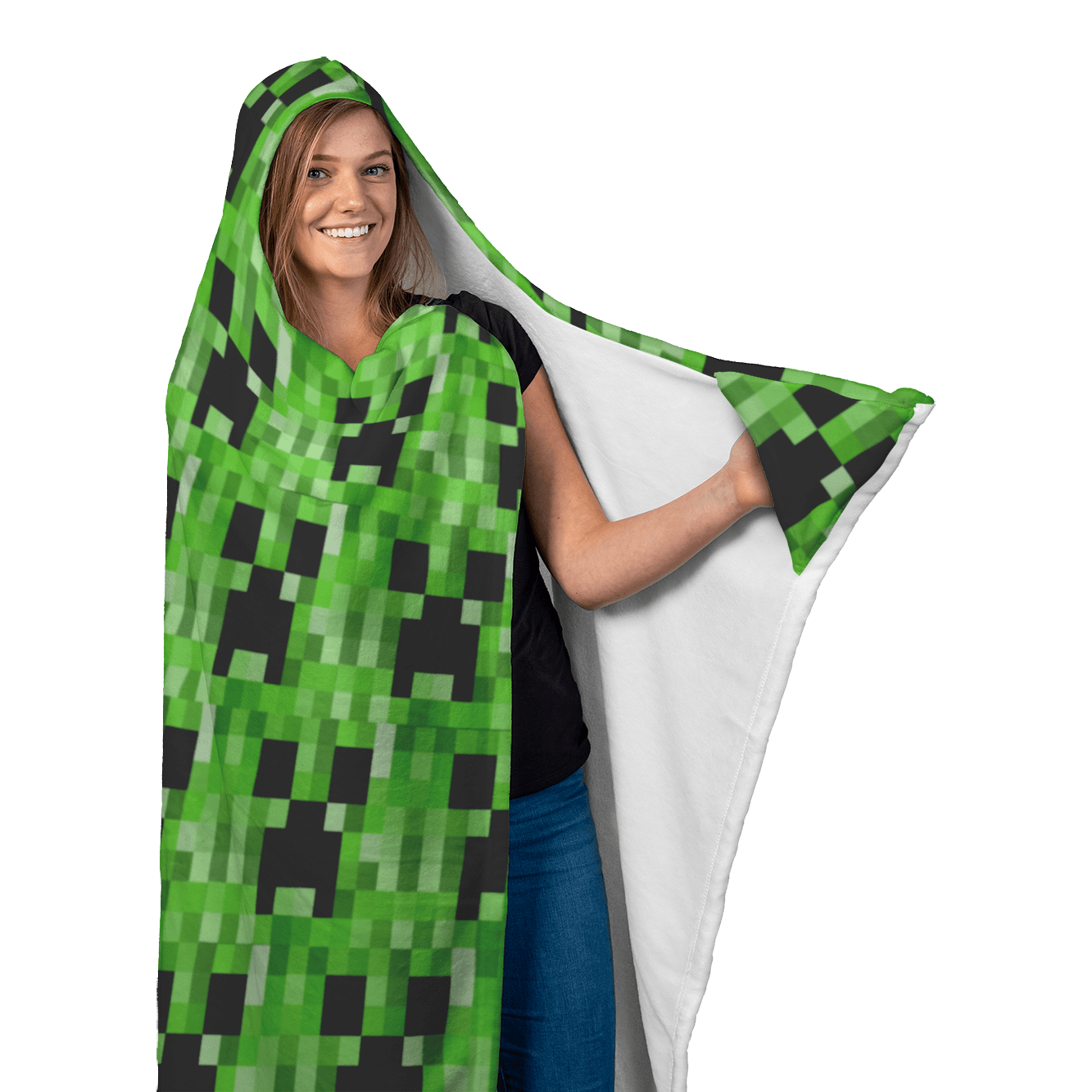 Minecraft Hooded Blanket Creeper Large Size Warm Wearable Throw Blankets - Lusy Store