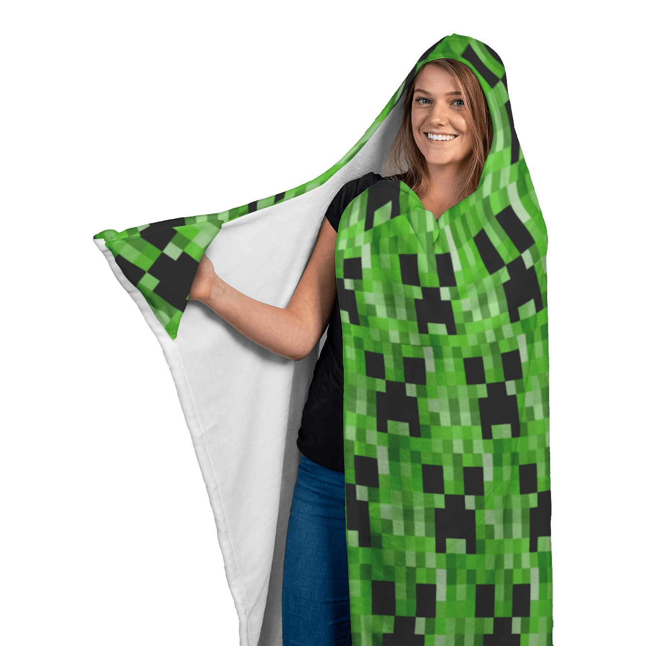 Minecraft Hooded Blanket Creeper Large Size Warm Wearable Throw Blankets - Lusy Store
