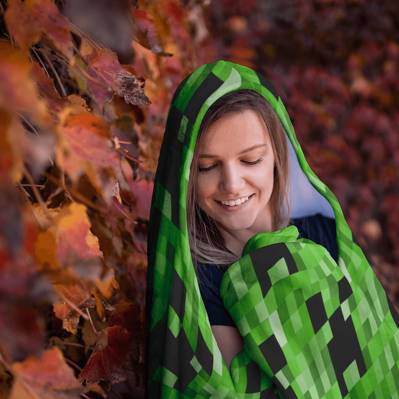 Minecraft Hooded Blanket Creeper Large Size Warm Wearable Throw Blankets - Lusy Store