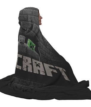 Minecraft Hooded Blanket Creeper Minecraft Fleece Soft Grey Blanket MC907 - Lusy Store