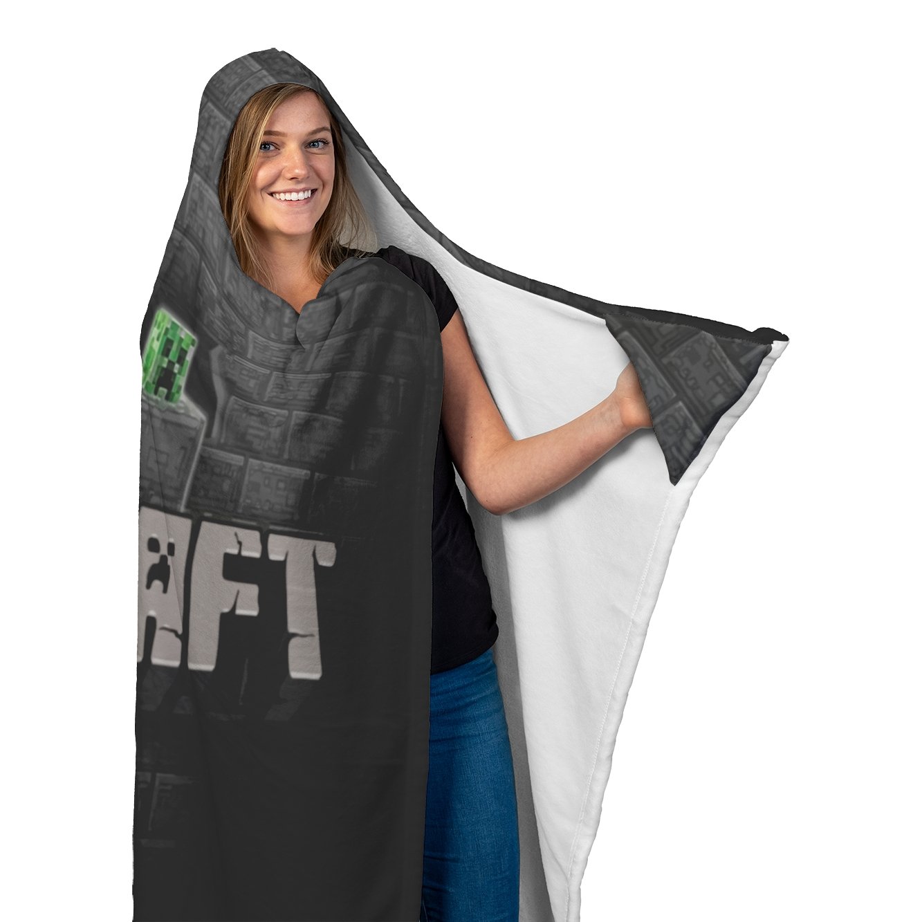 Minecraft Hooded Blanket Creeper Minecraft Fleece Soft Grey Blanket MC907 - Lusy Store