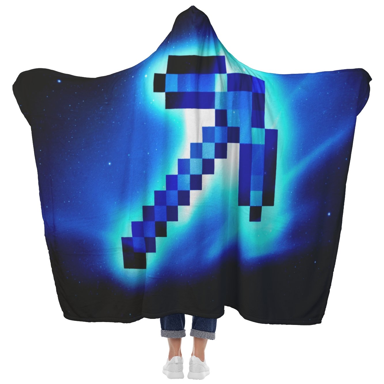 Minecraft Hooded Blanket Diamond Picaxe Blue Fleece Soft Blanket MC886 - Lusy Store