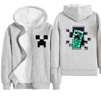 Minecraft Hoodie Boys Winter Clothes Zipper Long Sleeve Kids Gray Green