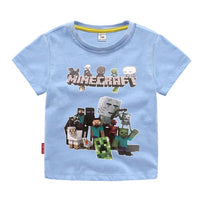 Minecraft T Shirt Children's Clothing Short Sleeved TE15 Sky blue