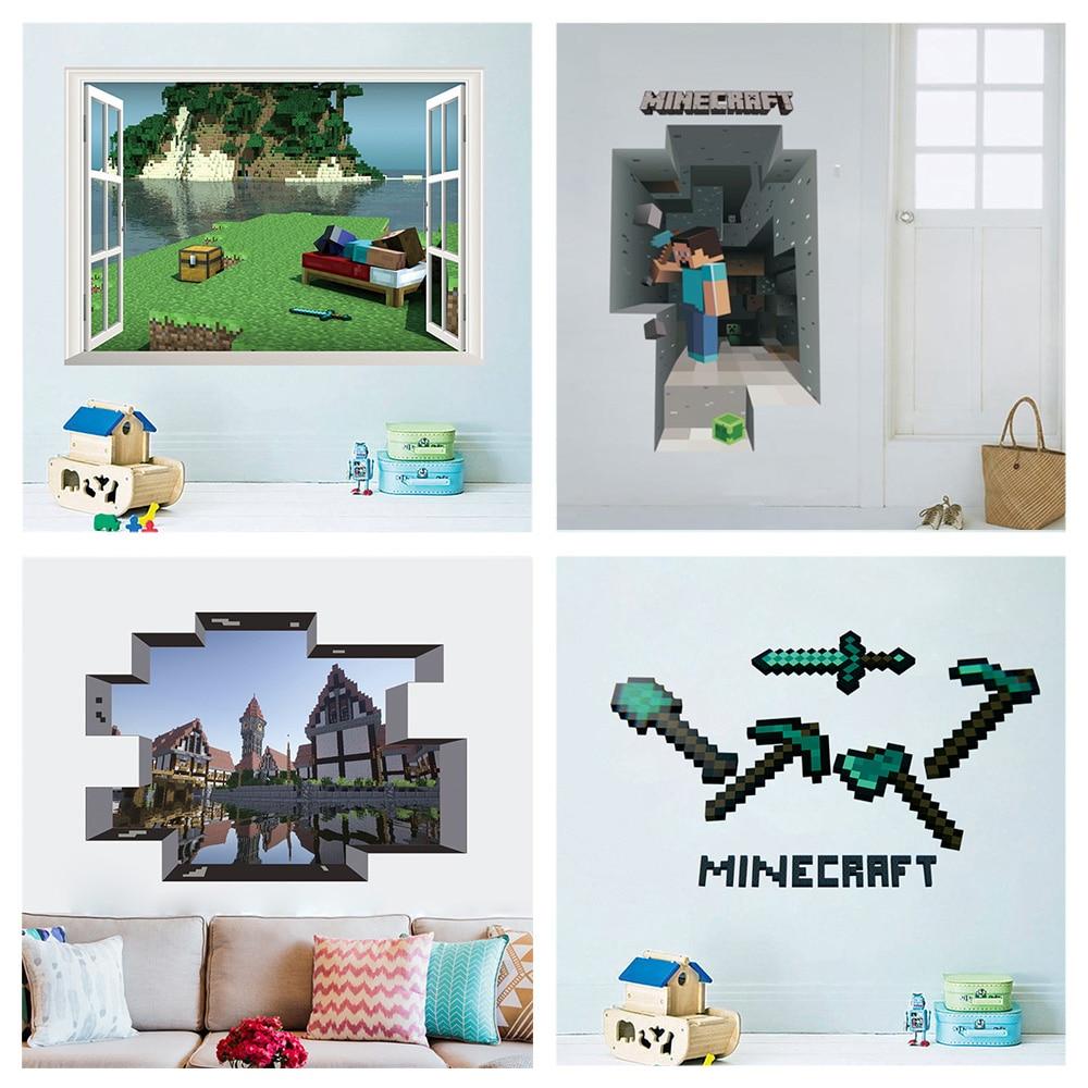 Minecraft Wall Stickers For Kids Room Home Decoration 3d Window Pvc Steve Mural Art Diy - Lusy Store