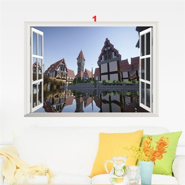 Minecraft Wall Stickers For Kids Room Home Decoration 3d Window Pvc Steve Mural Art Diy - Lusy Store
