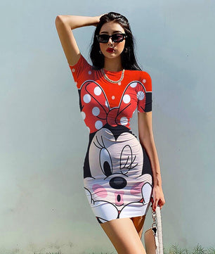 Minnie Mouse Dress Bodycon Slim Pencil Sheath Dress D508 - Lusy Store