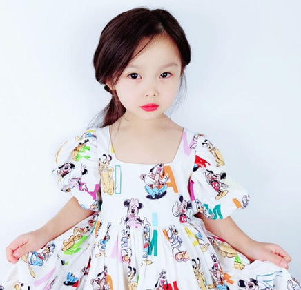 Minnie Mouse Skirt Cotton Children's Clothing Custom Girls Puff Sleeve