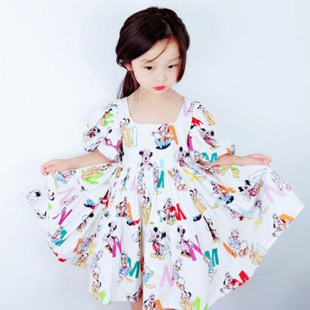 Minnie Mouse Skirt Cotton Children's Clothing Custom Girls Puff Sleeve