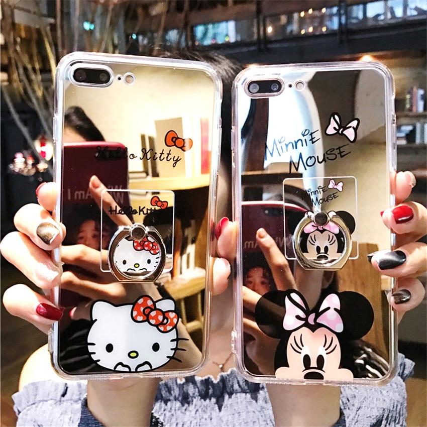 Mirror Cartoon Cute Hello kitty Minnie Case For Samsung Galaxy S8 S8Plus Coque Soft TPU Phone Case For Samsung S9 S9Plus Note8 - Lusy Store