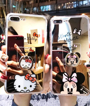 Mirror Cartoon Cute Hello kitty Minnie Case For Samsung Galaxy S8 S8Plus Coque Soft TPU Phone Case For Samsung S9 S9Plus Note8 - Lusy Store