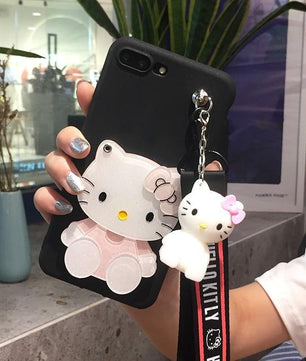 Mirror Hello Kitty Soft Cases stander+Strap For iphone X 6 6S 7 7Plus 8 8Plus 5 5S SE 6plus with Lanyard - Lusy Store