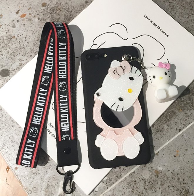 Mirror Hello Kitty Soft Cases stander+Strap For iphone X 6 6S 7 7Plus 8 8Plus 5 5S SE 6plus with Lanyard - Lusy Store