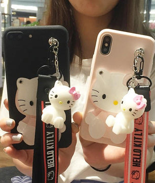 Mirror Hello Kitty Soft Cases stander+Strap For iphone X 6 6S 7 7Plus 8 8Plus 5 5S SE 6plus with Lanyard - Lusy Store