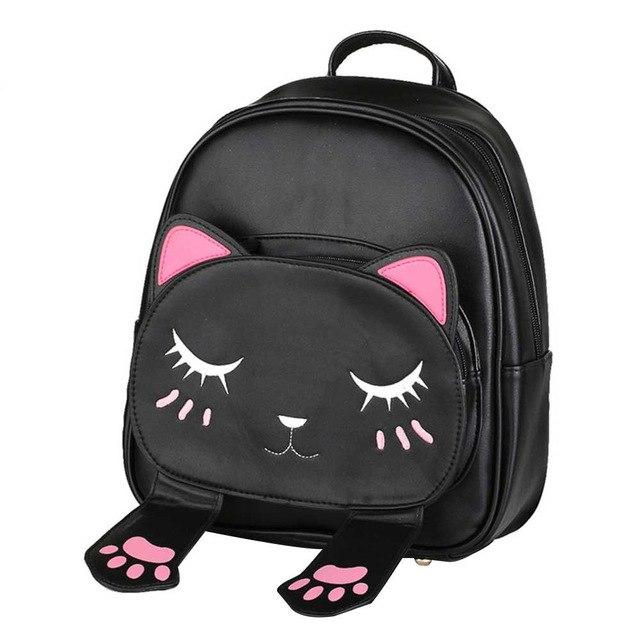 Mochilas mujer 2019 Cute Cat Backpack School Women Pu Leather Backpacks - Lusy Store