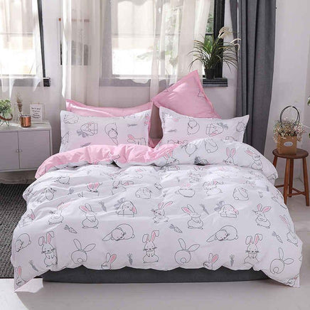 Modern Bedding Sets Cartoon Cow Spot Bed Linen Soft Duvet Cover Flat Sheet White Pink