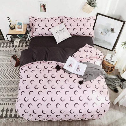 Modern Bedding Sets Cotton Black and White Cute Stripe Bed Linen King Queen Full Twin Size Pink